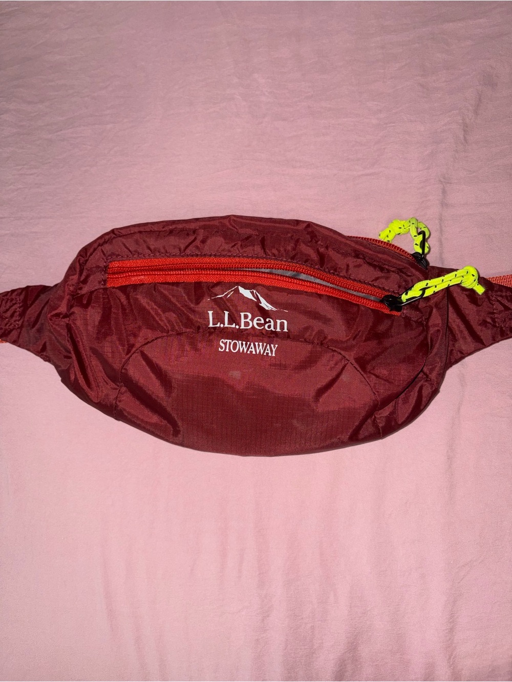 L.L. Bean Maroon Belt Pack with Neon Yellow Accents